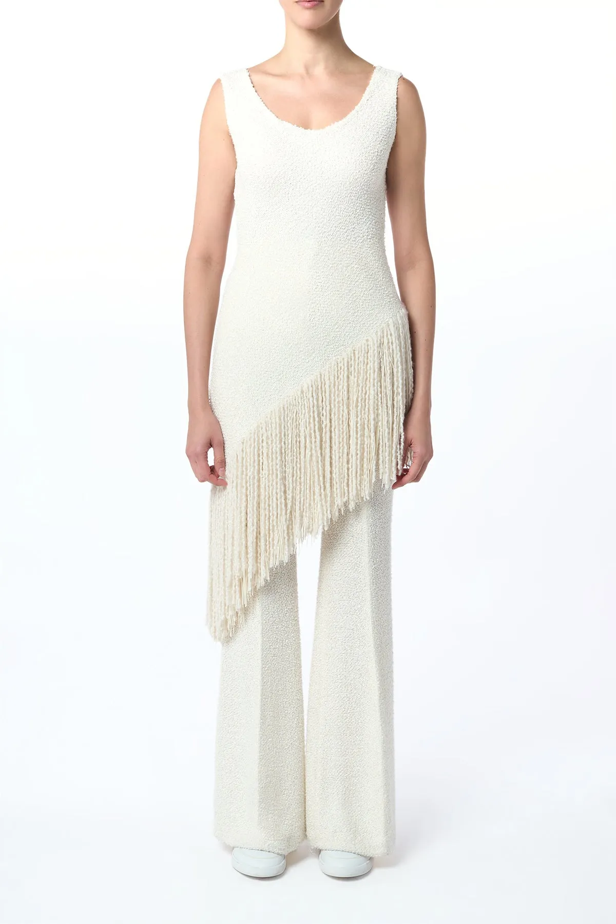AntiStatic Weave Ursin Fringe Top in Ivory Silk Boucle