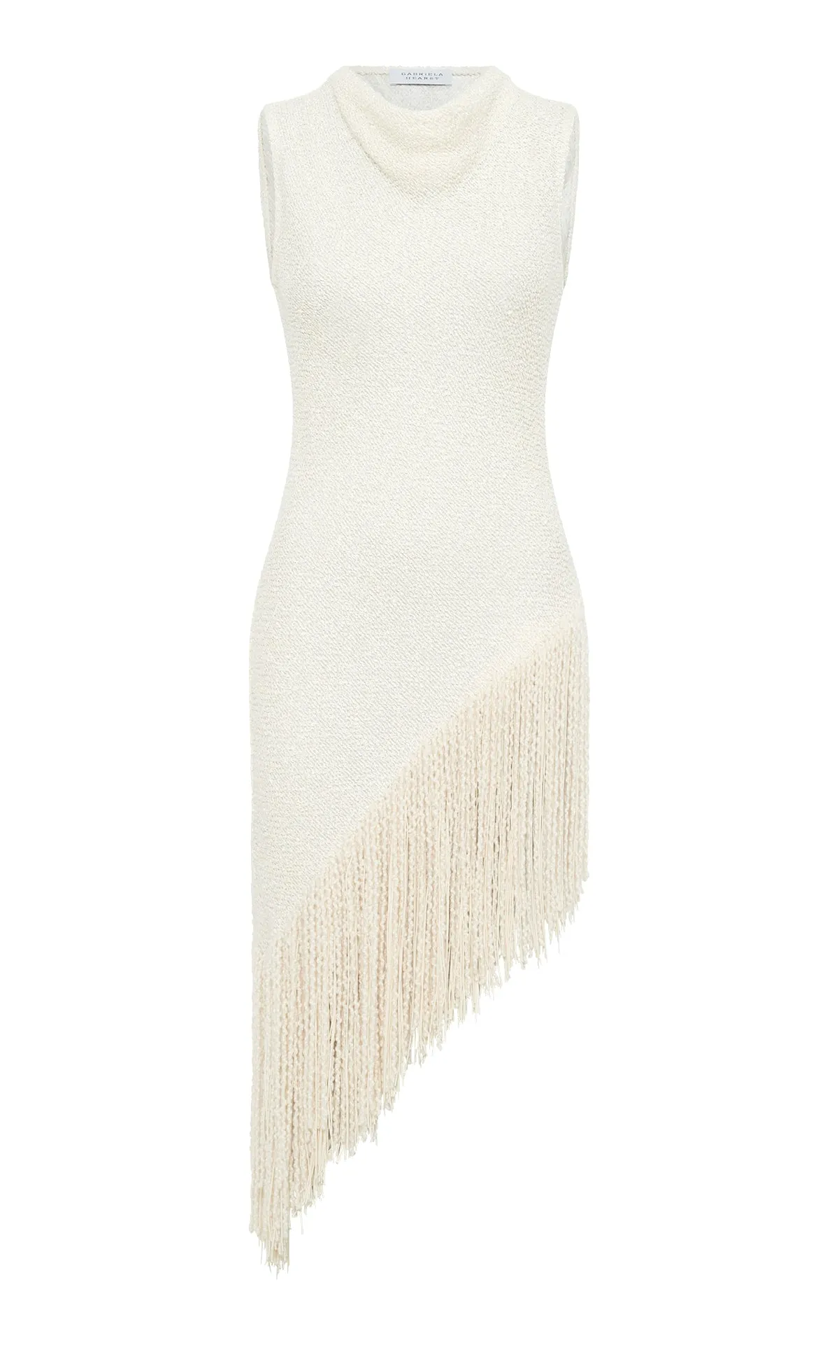 Roll Up Sleeve Design Ursin Fringe Top in Ivory Silk Boucle