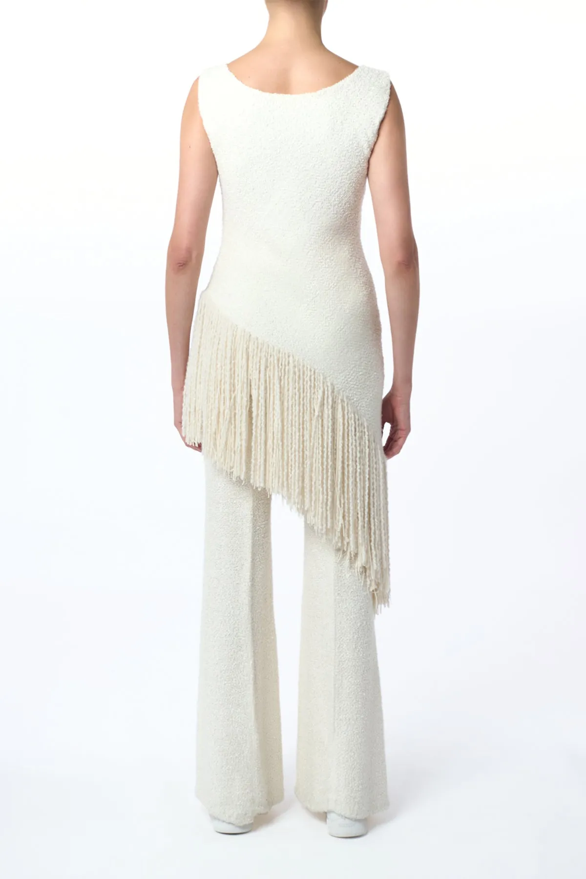 Ursin Fringe Top in Ivory Silk Boucle BondedShoulder Mesh Lining