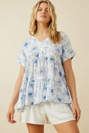 Monochromatic Floral V Neck Paneled Top Water Repellent Finish