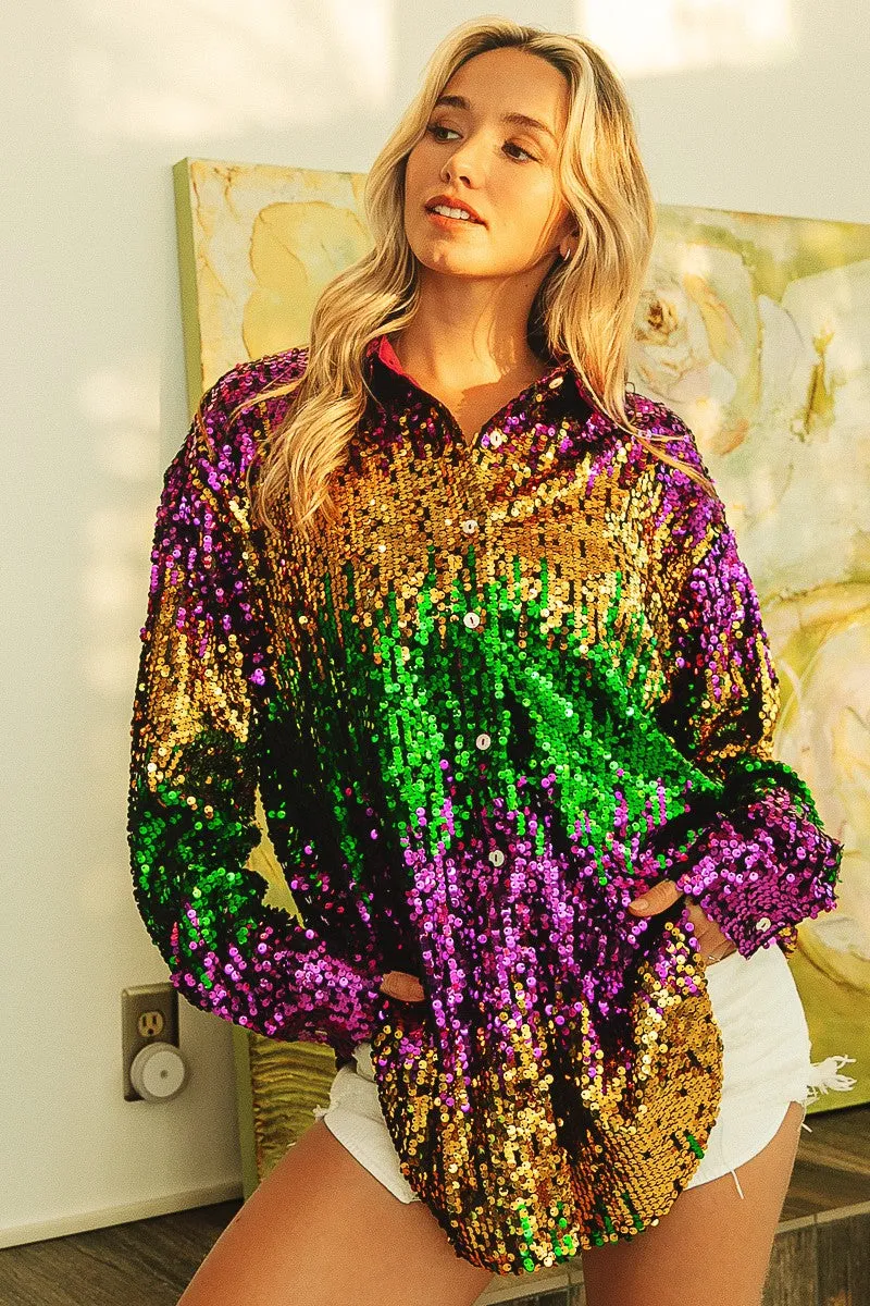 IP8700J-01 | MARDI GRAS SEQUIN COLOR BLOCK SHIRT Neutral Fit Design