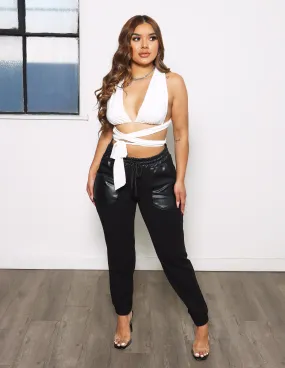 Quick Release Buckle Ms. Independent Knit Crepe PU Pocket Jogger