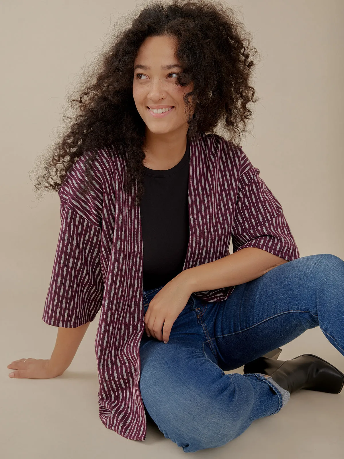 Hypoallergenic Lining Relaxed Jacket - Plum Ikat