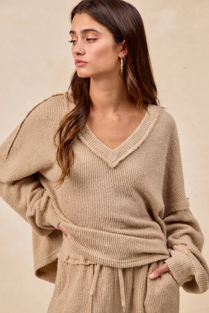 IT4731S-01 | RELAXED FIT BOUCLE RIB KNIT V NECK TOP On Duty Layer Multi pockets