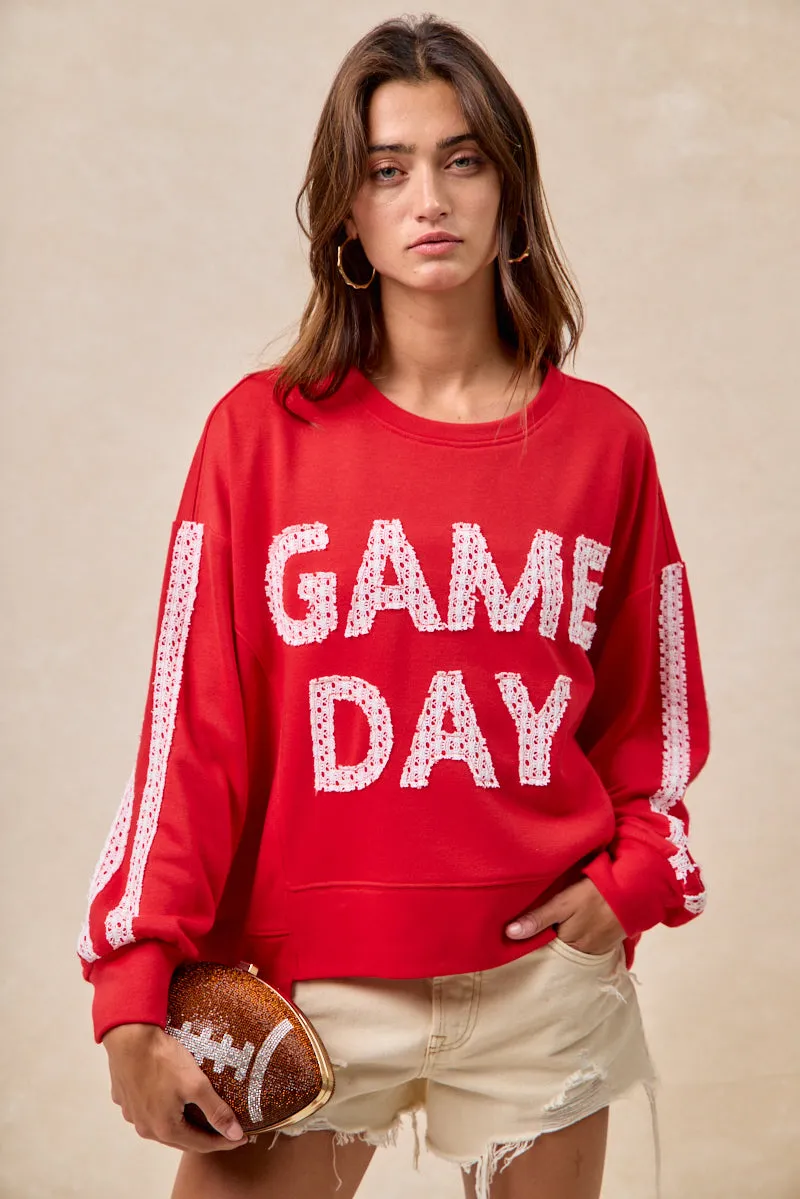 Detachable Layer IT4583S-01 | GAMEDAY THEME LACE PATCHWORK TOP WITH UNEVEN HEM