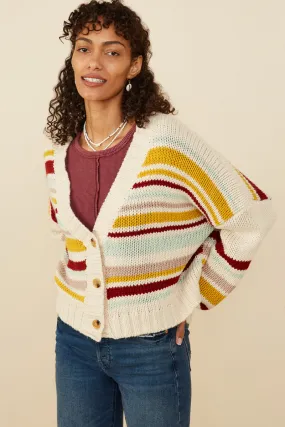 Durable Outer Layer Multi Stripe Knit Cropped Sweater Cardigan