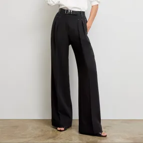 BrushedInnerSurface All-Season Wear Bia Pleated Trouser - Everyday Crepe with Topstitch :: Black