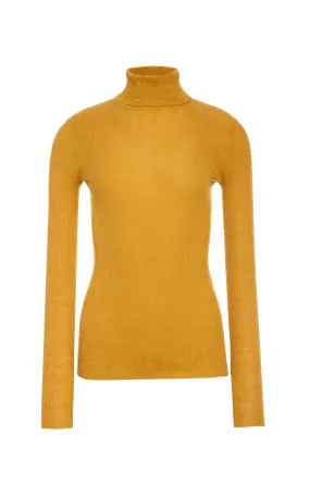 Aldona Knit Turtleneck in Golden Birch Cashmere Silk with Hemp VentilatedBack FlexibleElasticatedEdging