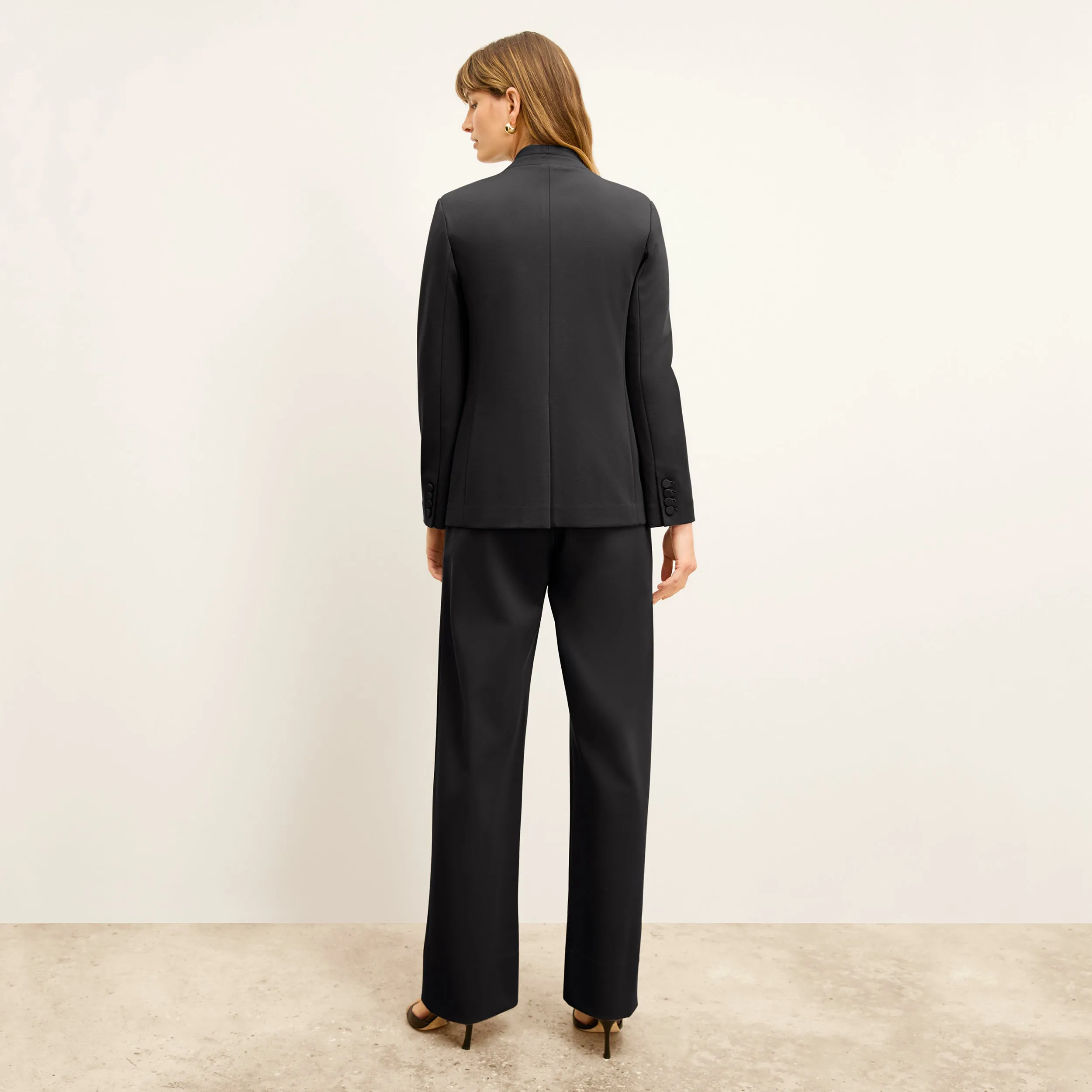 Moisture Control Cellulose Fiber Janette Blazer - Butter Ponte :: Black OdorResistant Treatment Durable Overlock Stitch