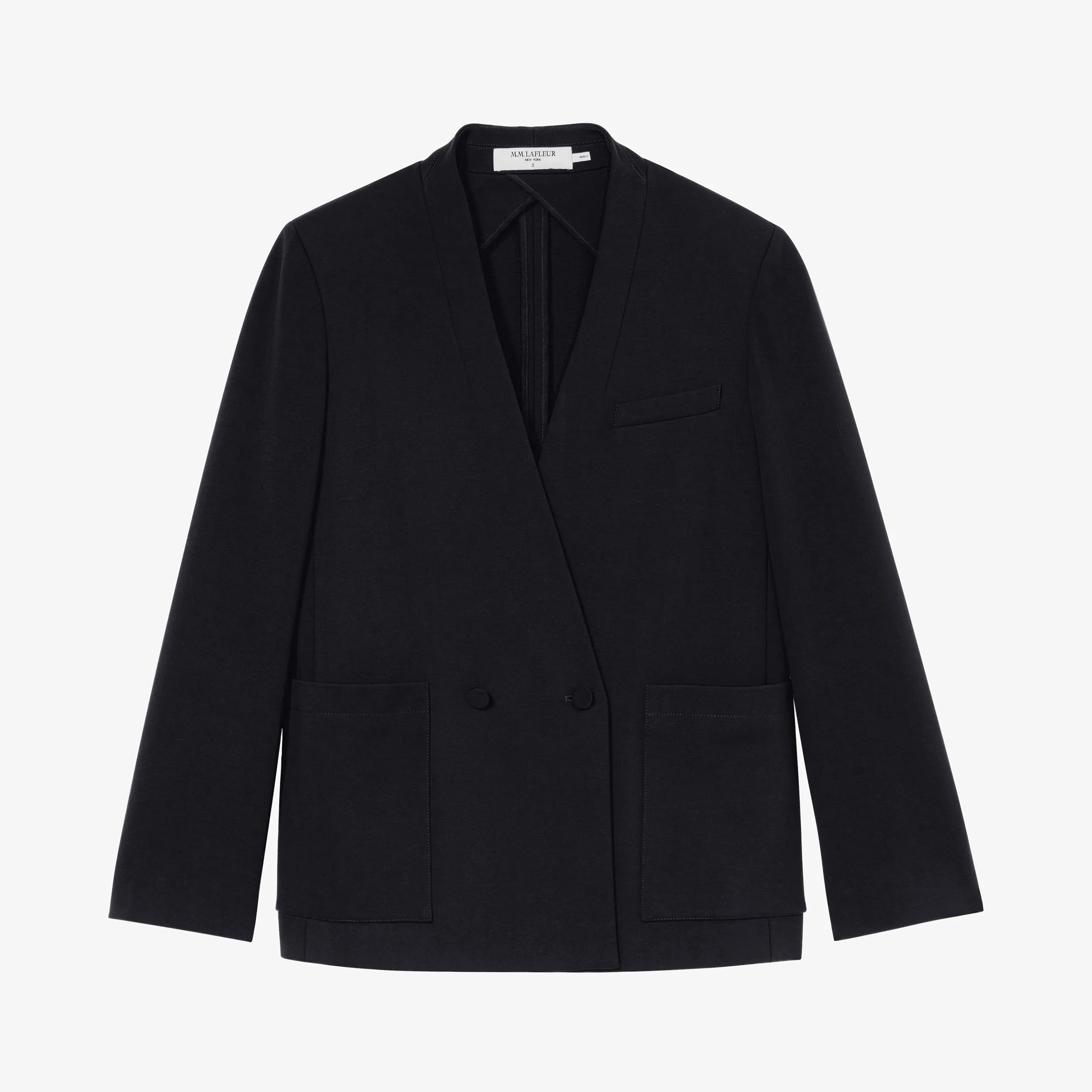 Moisture Control Cellulose Fiber Janette Blazer - Butter Ponte :: Black Bluesign Approved Material PlacketDetail