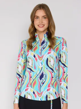 AntiPilling Quarter Zip Sun Protection Top In Turquoise Mirage