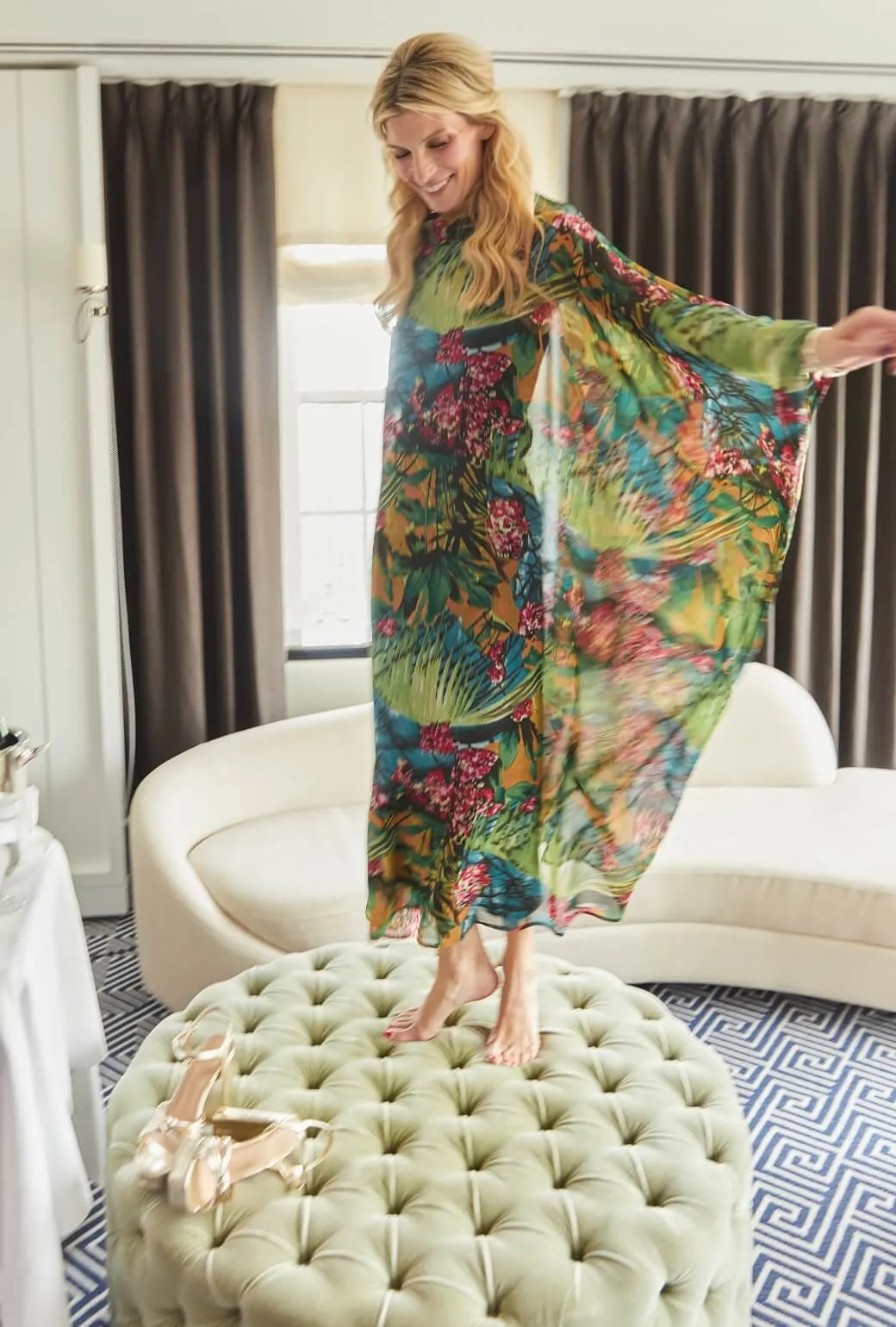 Palm Canyon Kaftan - Rainforest Interlock Knit DurableDoubleLayeredHem