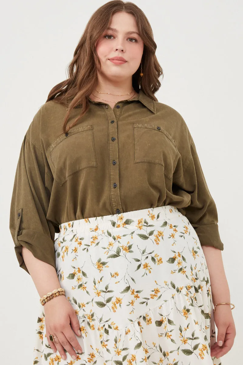 MeshVentilation WaterRepellent Finish Garment Dyed Tencel Button Up Shirt