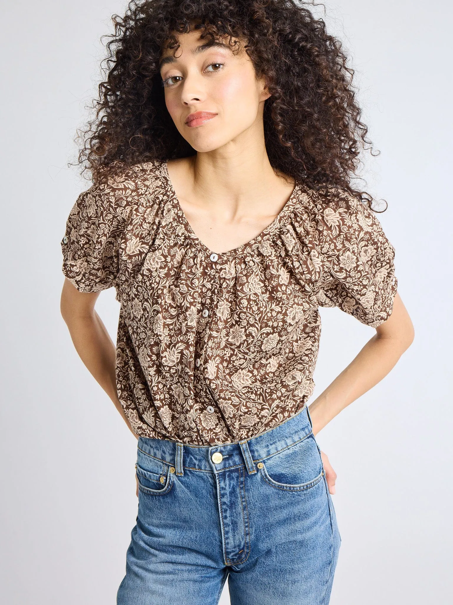 Naomi Top in Cocoa Floral Casual Tee TaglessLabel