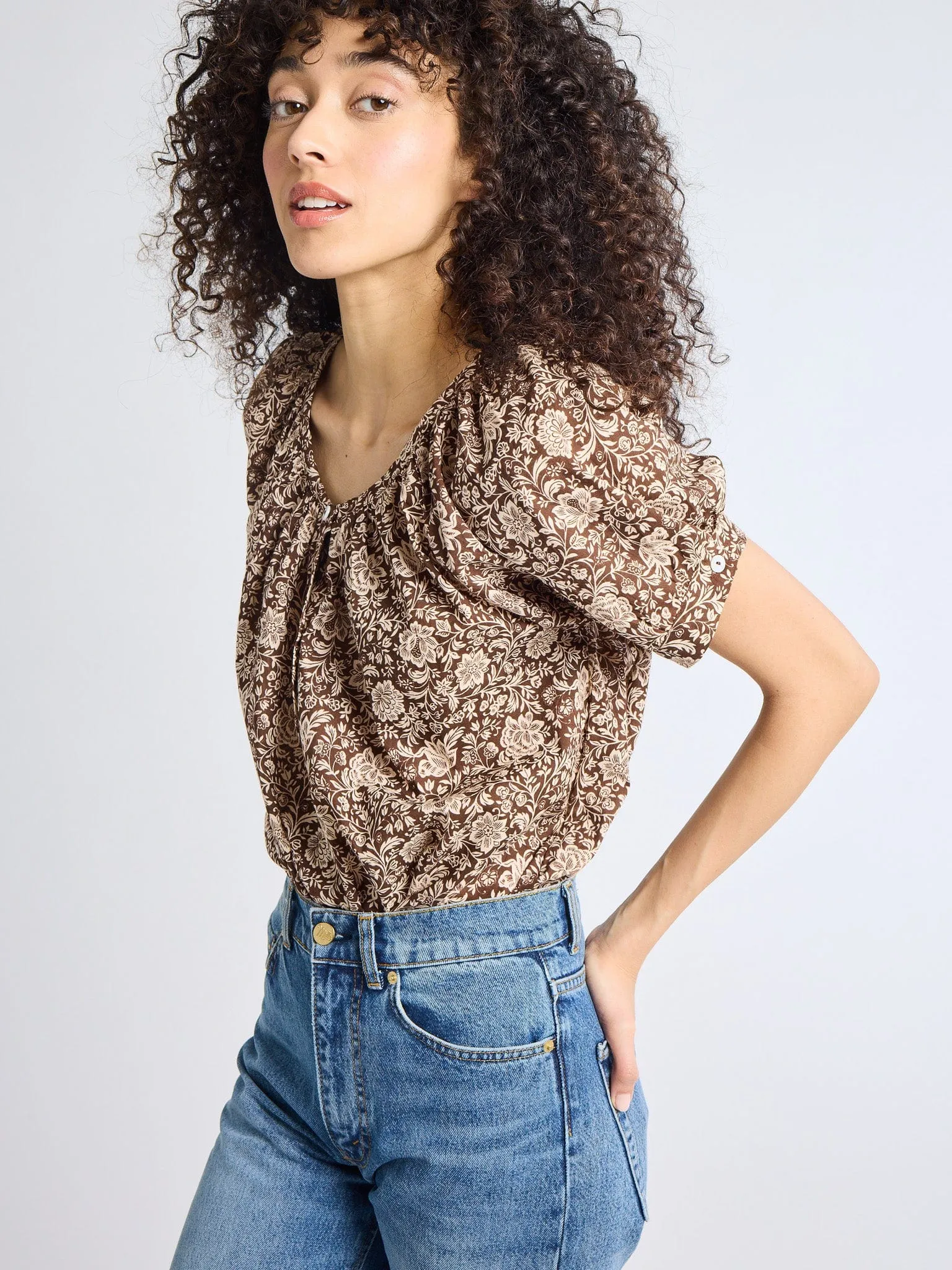 Naomi Top in Cocoa Floral Casual Look Classic Polo