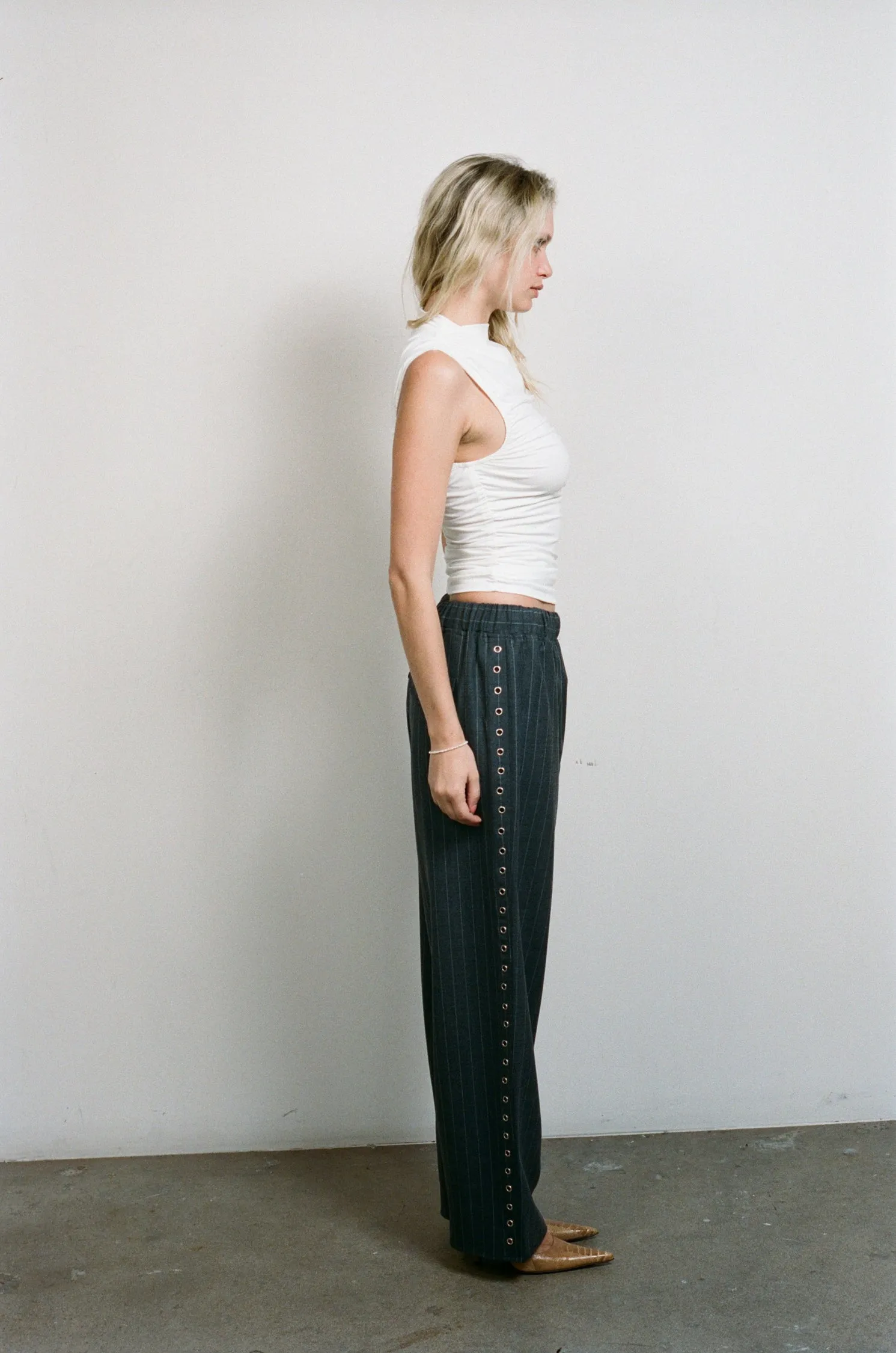 BrushedInnerSurface NAYA TROUSER - PINSTRIPE WOOL