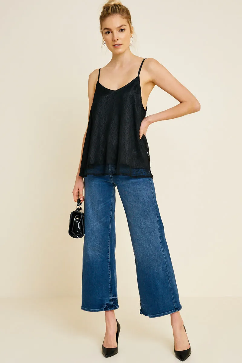 Needle Lace V-Neck satin lined Cami Stretch Weave Construction