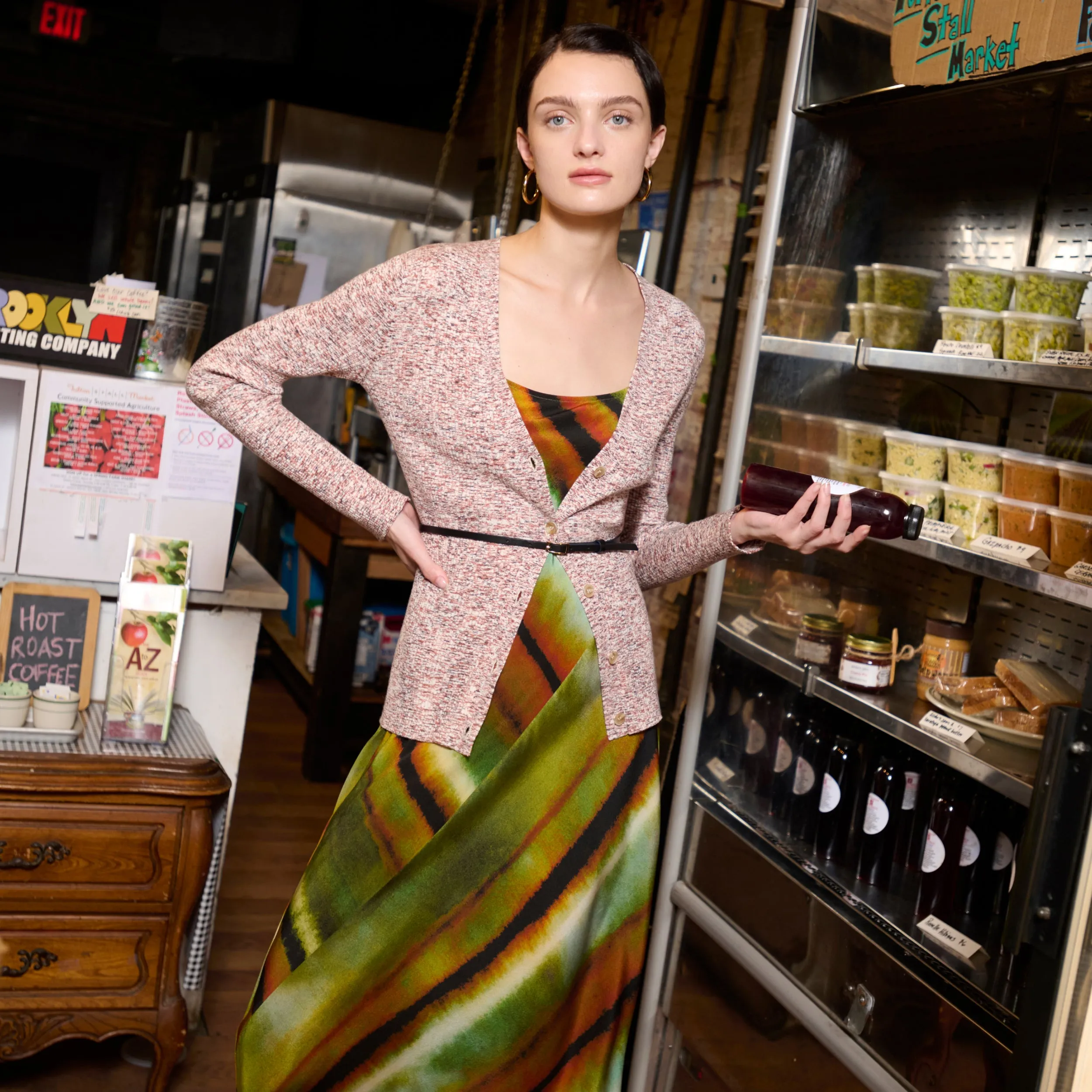 Nene Slip Dress - Washable Silk :: Faded Print Reinforced Hem LongSleeve