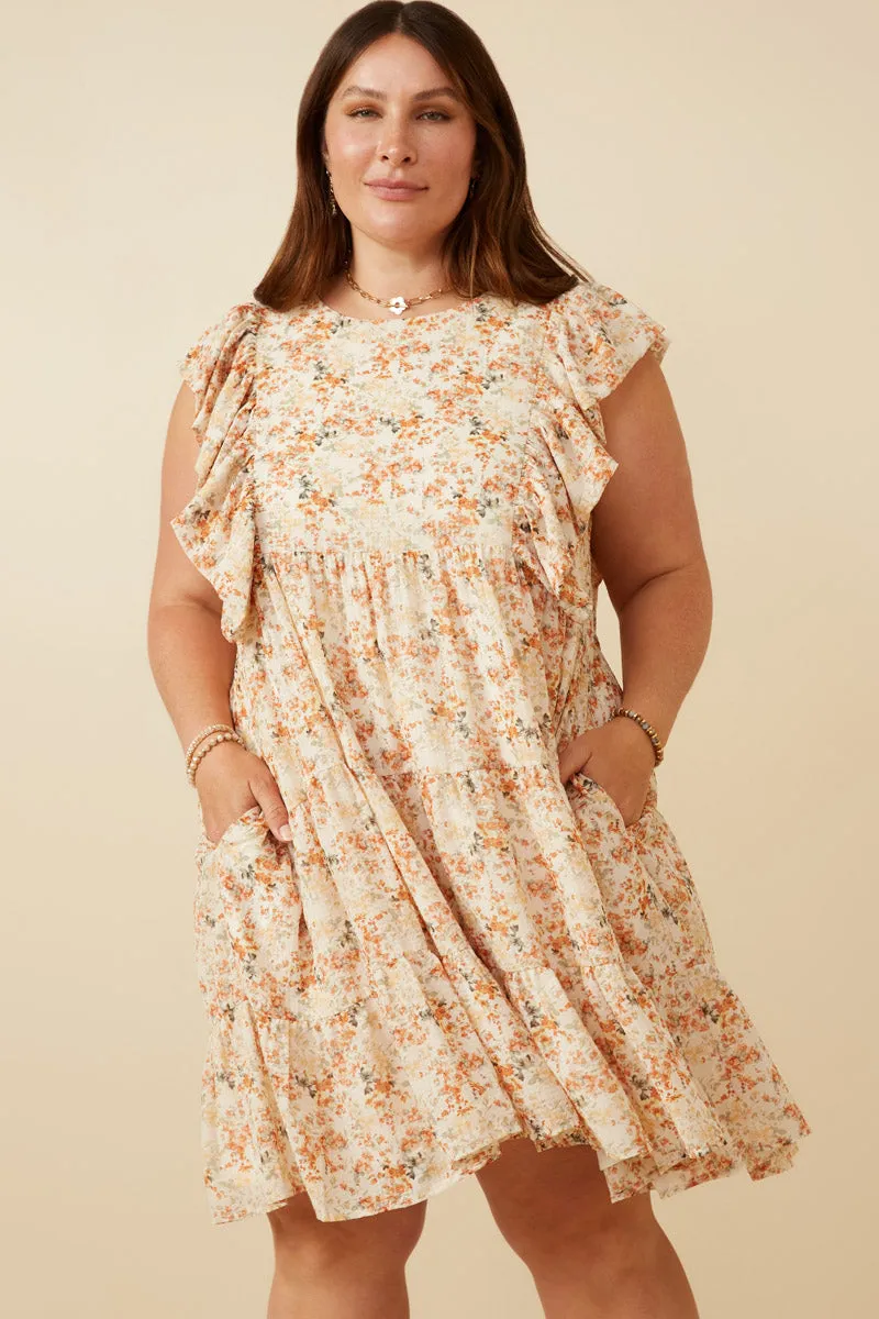 Womens Textured Floral Bubble Ruffled Dress Understated Elegance