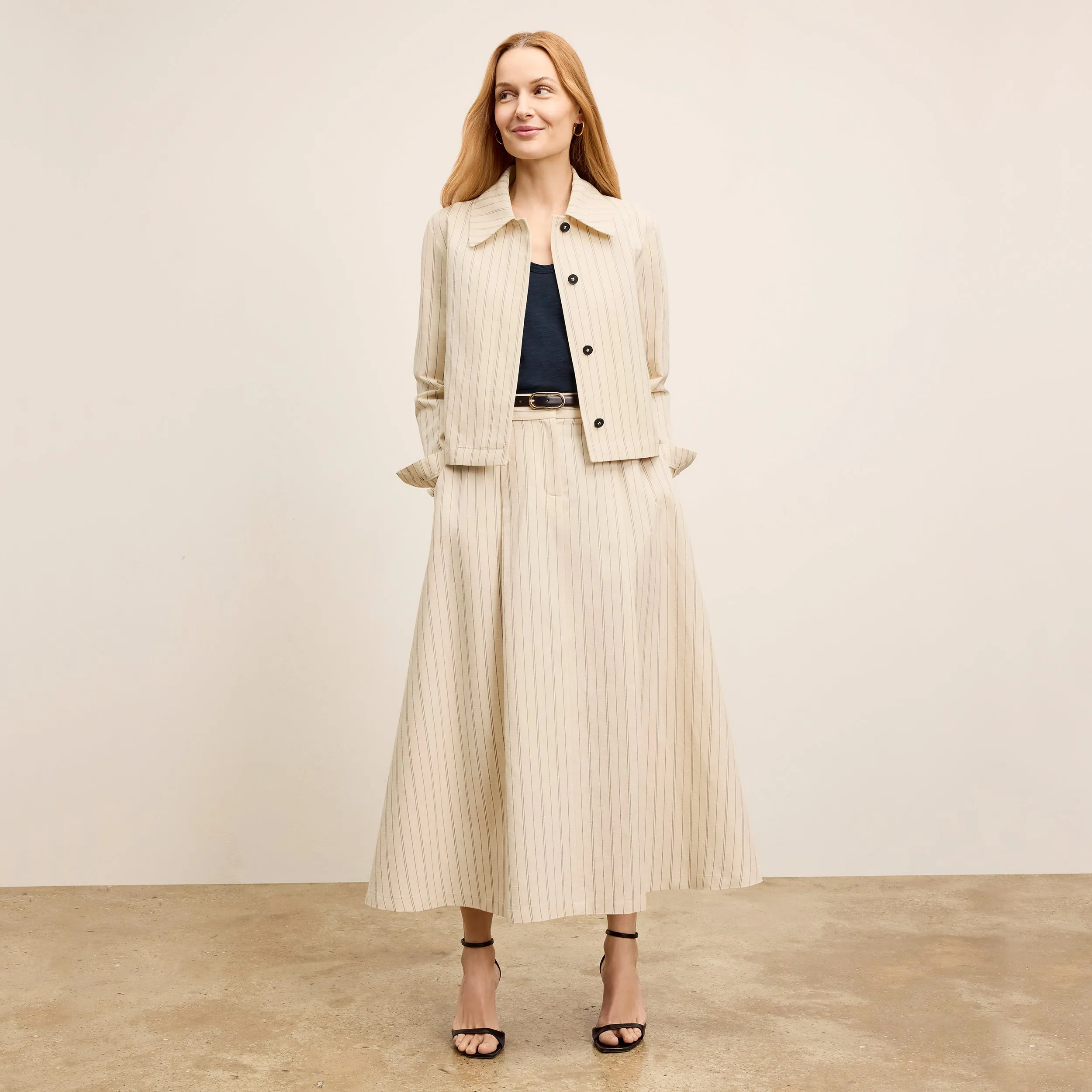 Nicky Jacket - Breeze Stripe :: Ecru/Navy Interlock Stitch Detail