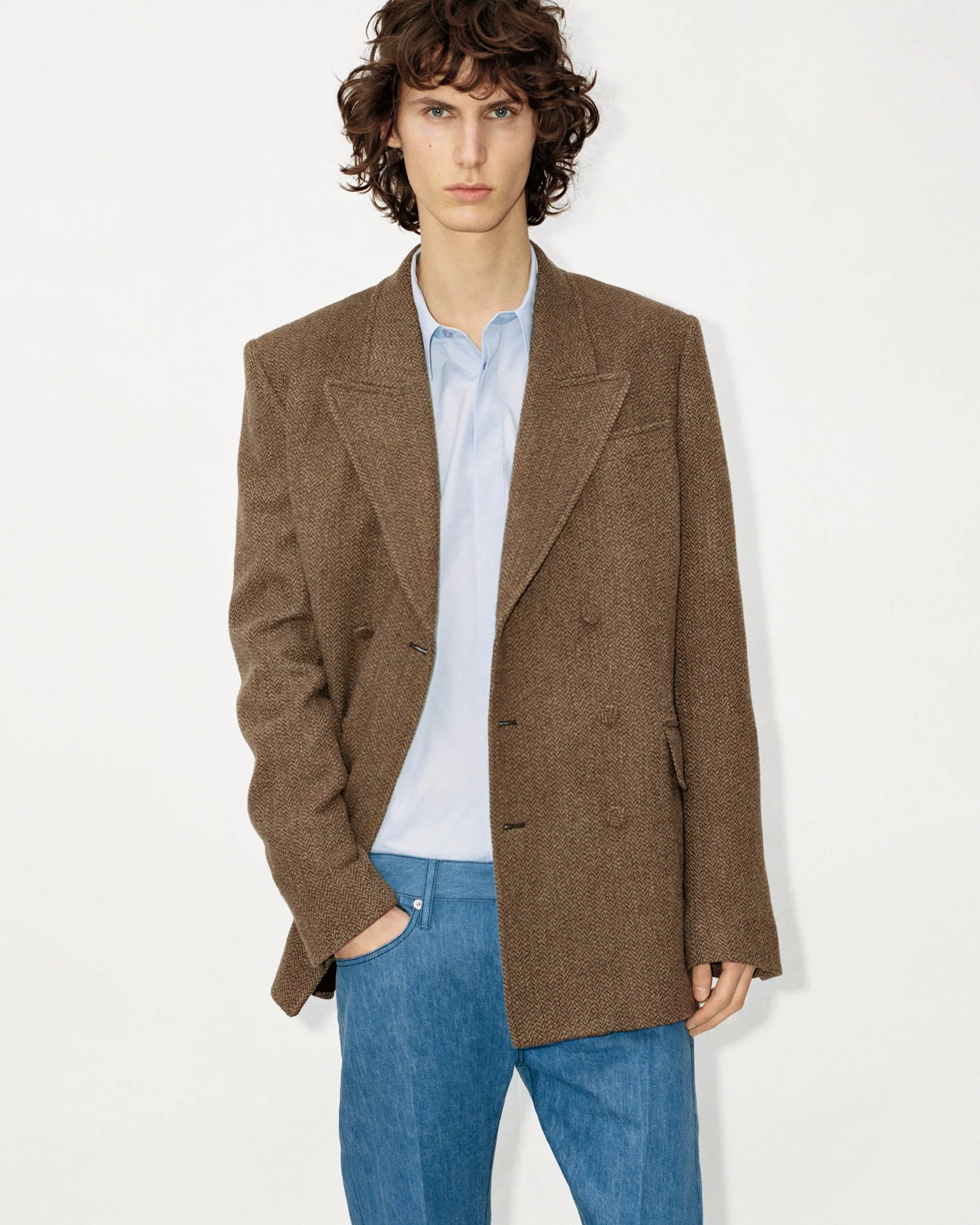 Water resistant coating Eco Friendly Material Nico Blazer in Chocolate Multi Virgin Wool Cashmere Herringbone