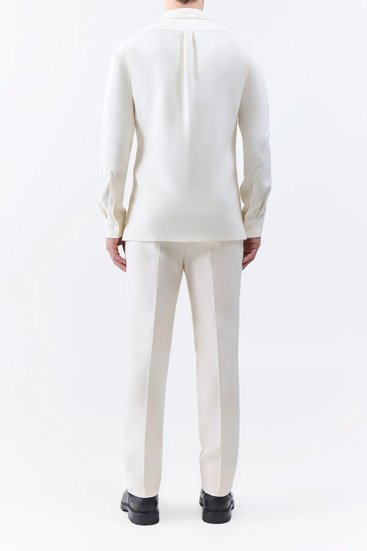 Advanced Moisture Wicking 360 Degree Movement Design Nicolas Shirt in Ivory Silk Wool Cady