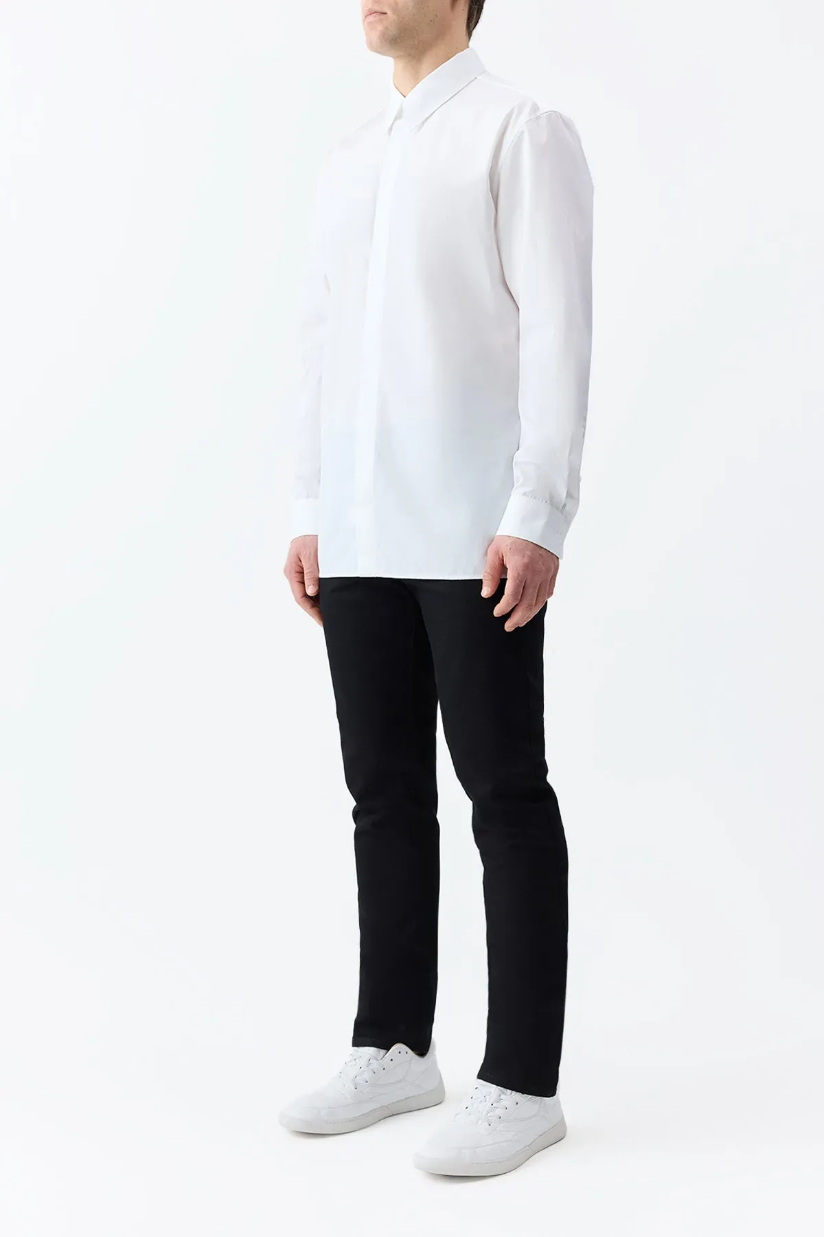 Stretchable Knit Stylish Outfit Nicolas Shirt in White Sea Island Cotton