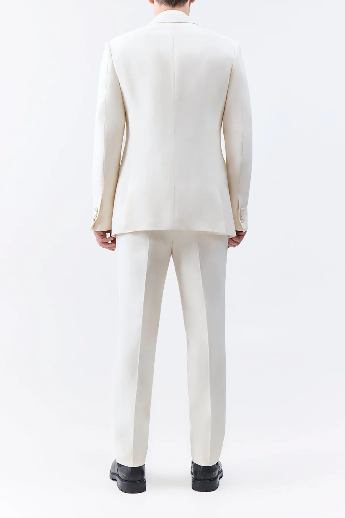 Convertible Cuff Mechanism Noise Reduction Fabric Nicolson Jacket in Ivory Wool Silk Cady