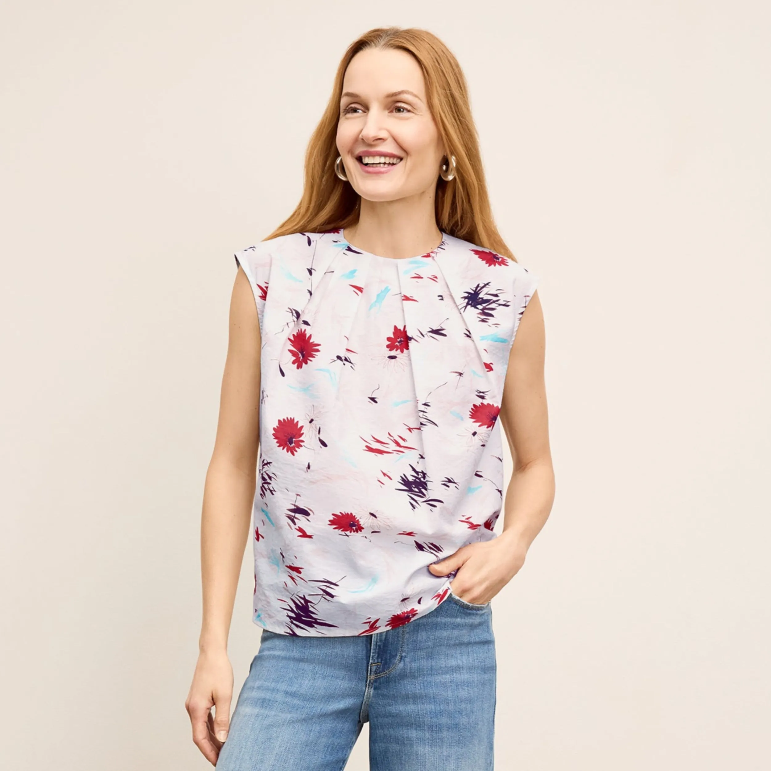 Nika Summer Friday Top - Printed Voile :: Brushed Floral Minimalist Styling Weighted Hem Trim EcoFriendlyDye