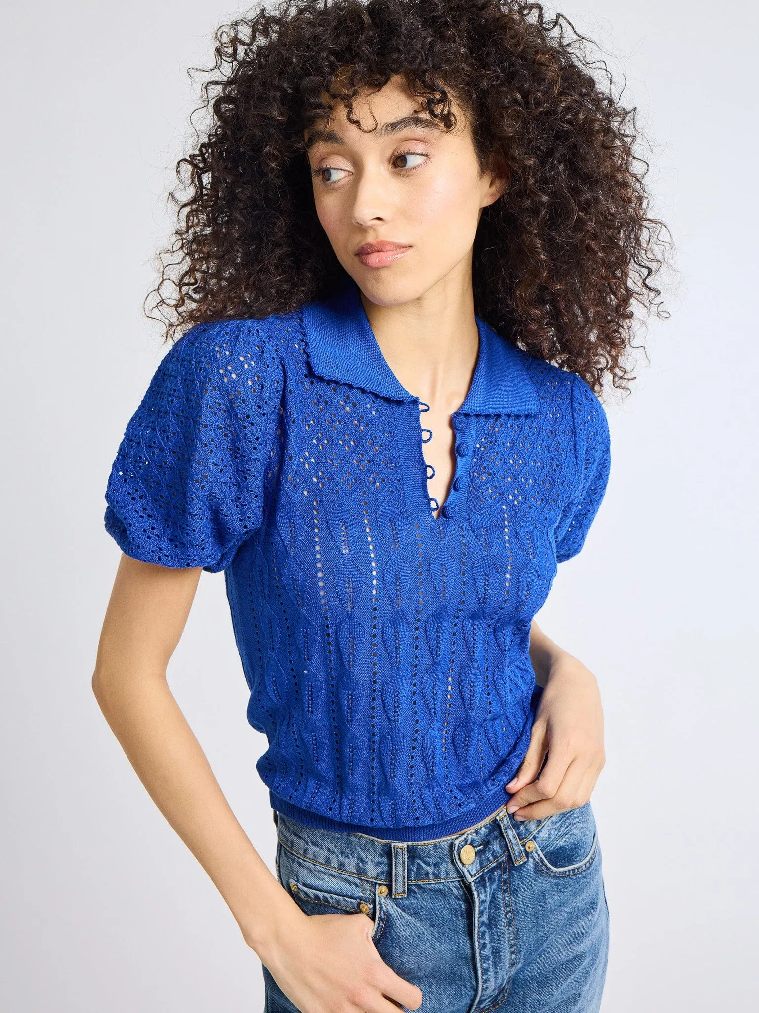 UVProtective Coating Reinforced Hems Nina Henley in Cobalt