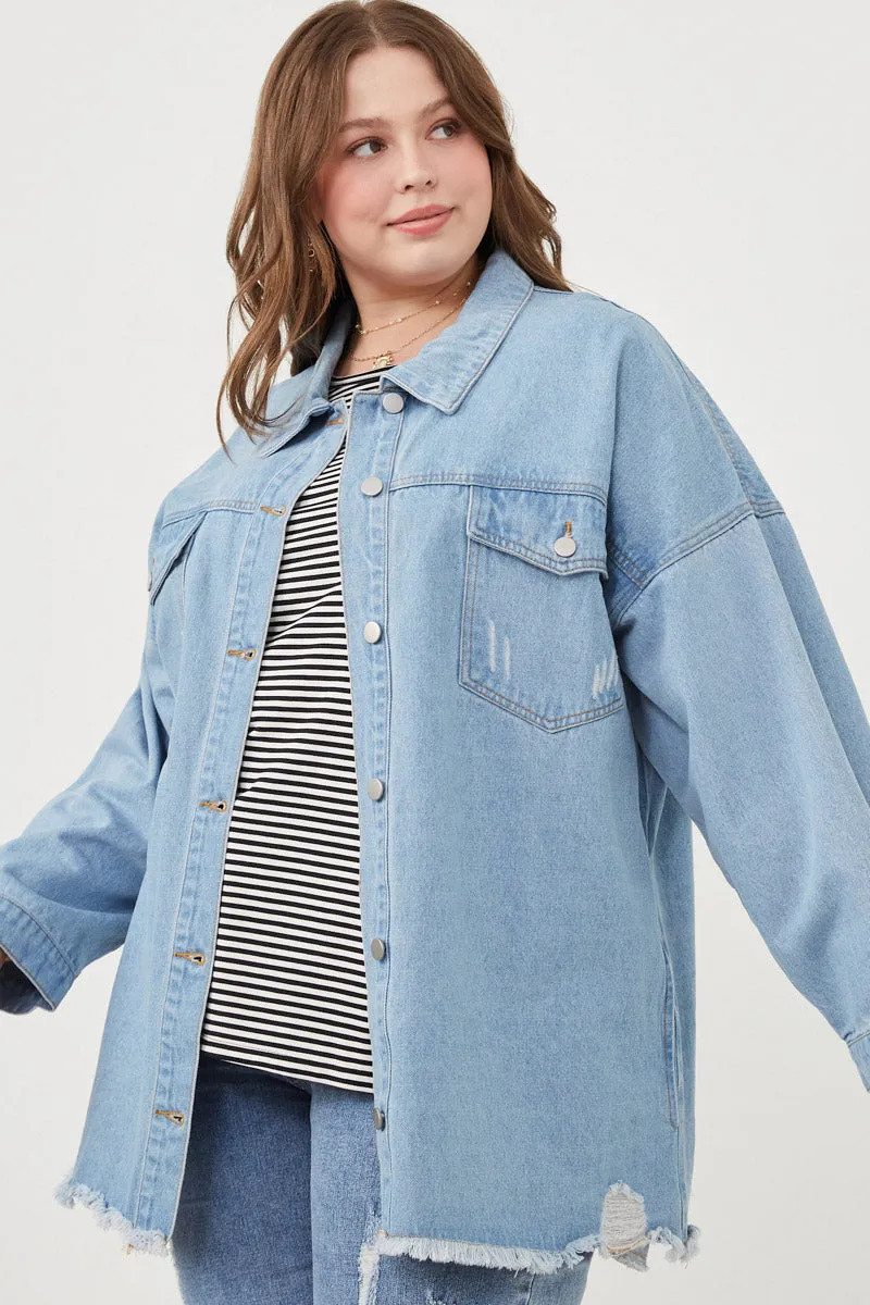 Distressed Oversized Denim Jacket Tech Use Noise Reducing Hardware