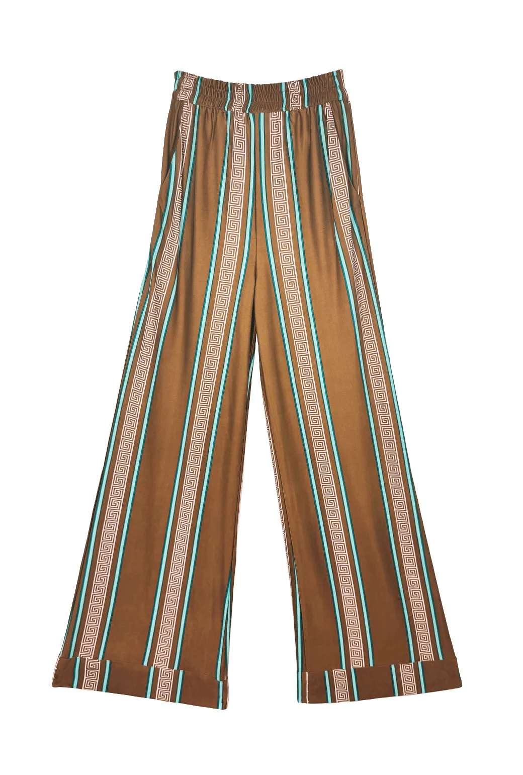 DoubleLayeredHem Layered Panel Design SAMPLE - Elastic Waist Trousers - Greek Key