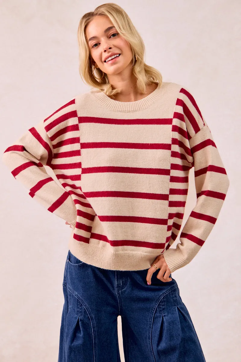 IT4373S-01 | STRIPE COMBO KNIT TOP Flat Lock Seams