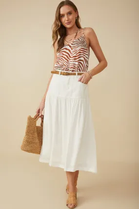 Lightweight Feel Hypoallergenic fabric Mix Media Denim Midi Skirt