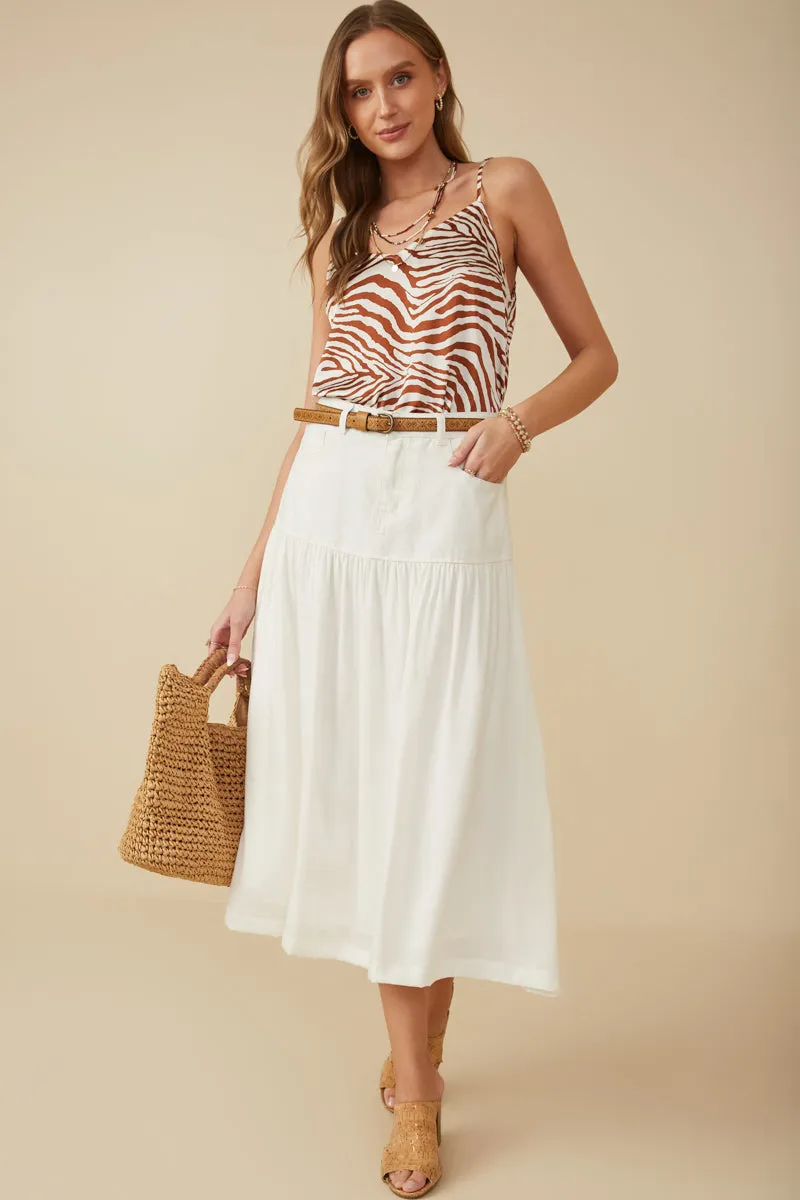 Lightweight Feel Hypoallergenic fabric Mix Media Denim Midi Skirt