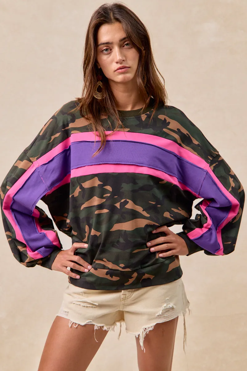 ElasticCuffs SeamlessPocketDesign IT1485S-03P | CAMO FRENCH TERRY COLOR BLOCK TOP WITH CUT EDGE