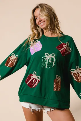clean design IT1508G-30 | SEQUIN CHRISTMAS GIFT BOX EMBROIDERIES PULLOVER