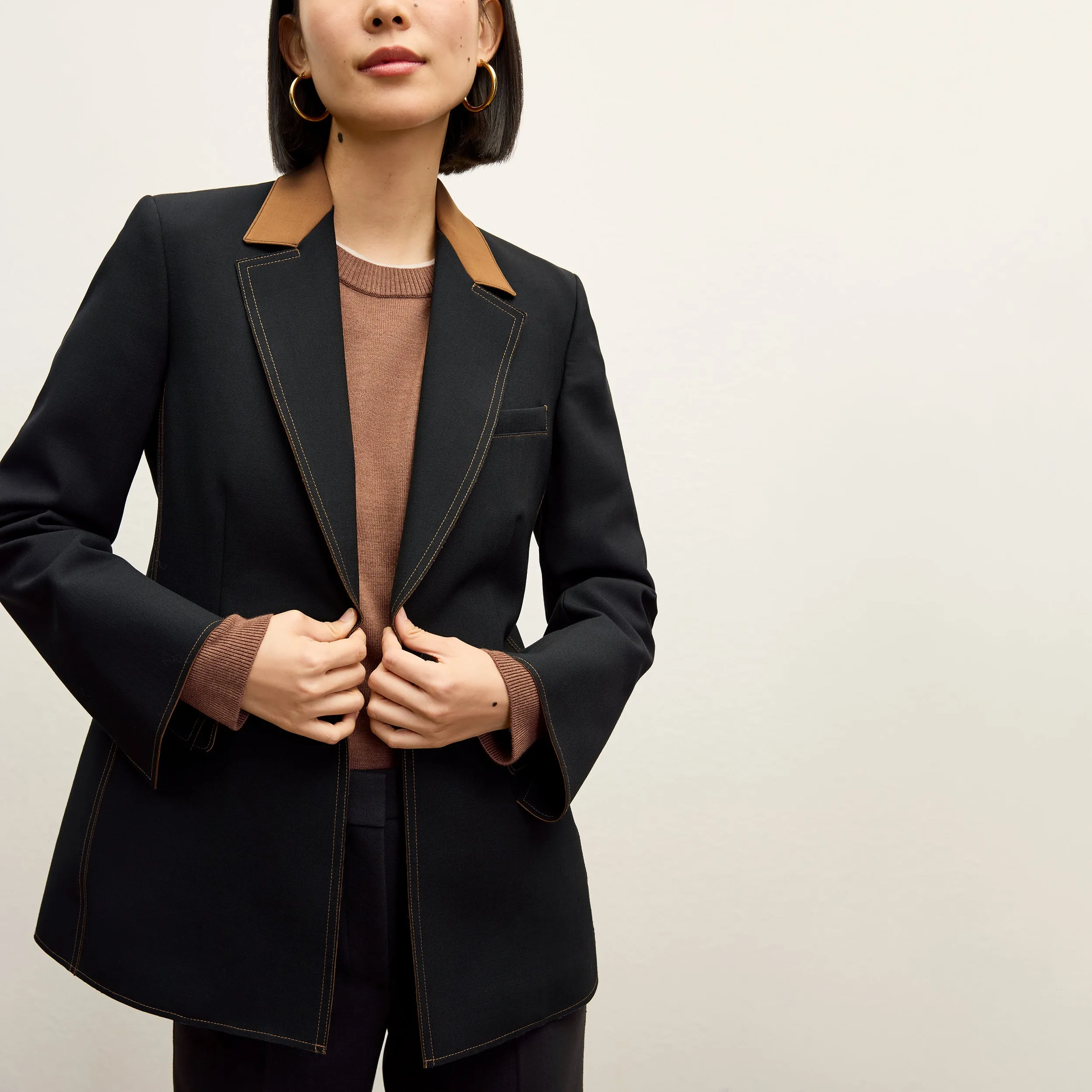 NoiseFreeFabric Harley Jacket - Luxe Wool :: Black/Light Saddle EcoCertified