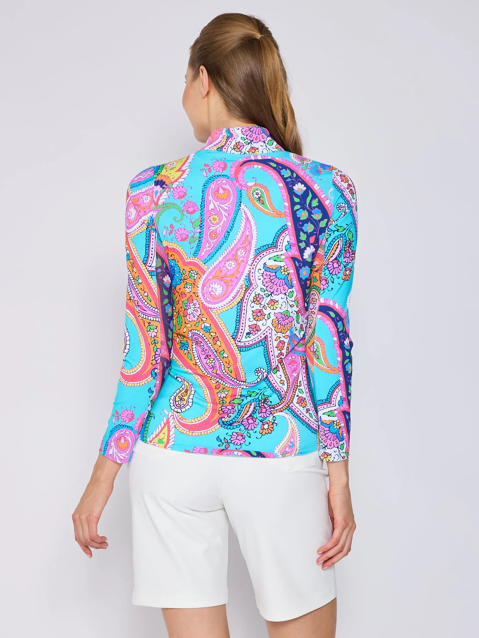 Quarter Zip Sun Protection Top In Poolside YarnDyedFabric