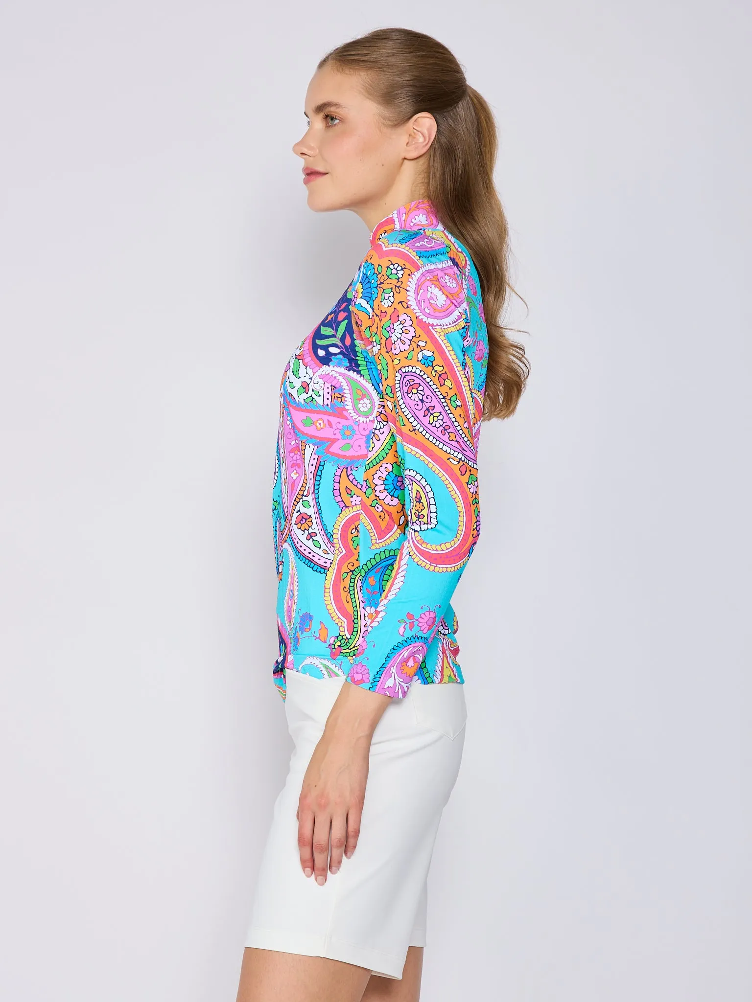 Chic Style Quarter Zip Sun Protection Top In Poolside