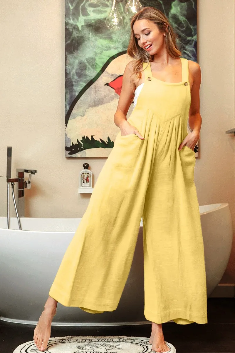 IB1206-01 | SIDE POCKETS GATHERED FRONT SLEEVELESS JUMPSUIT Abrasion Resistant Panels