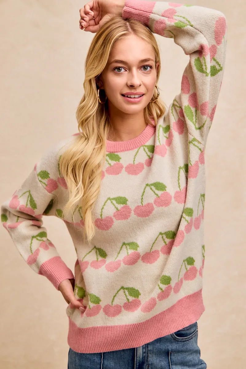 IP5685G-89 | VALENTINE'S HEART CHERRY PATTERN SWEATER TOP ResilientElasticBand WaterproofTechnology