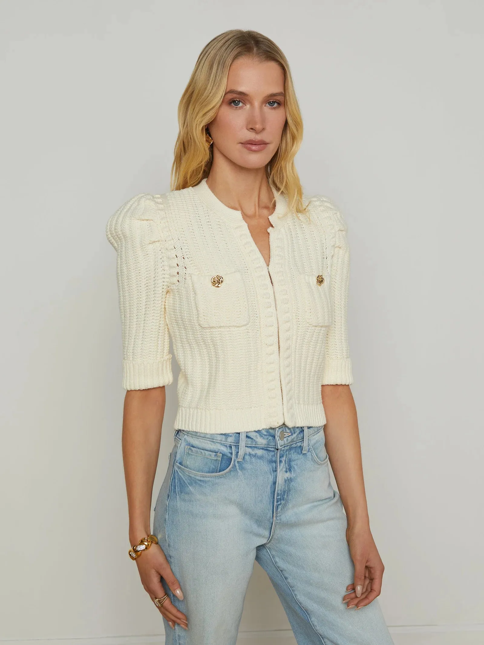 SoftTouch Ribbed Knit Fabric L'AGENCE DELILAH CROPPED CARDI