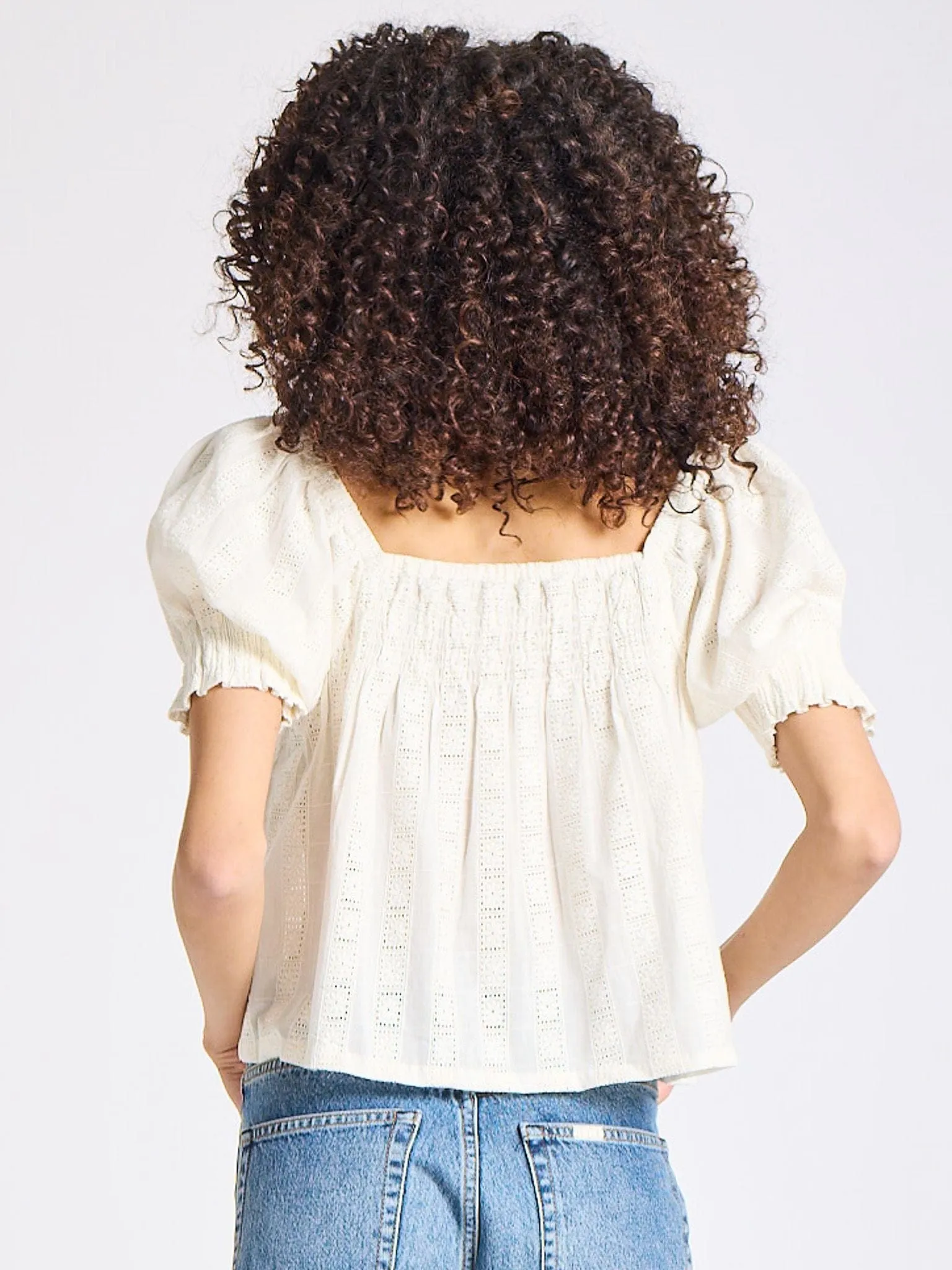 Caro Top in Ivory Eyelet Breathable Underarm Gussets