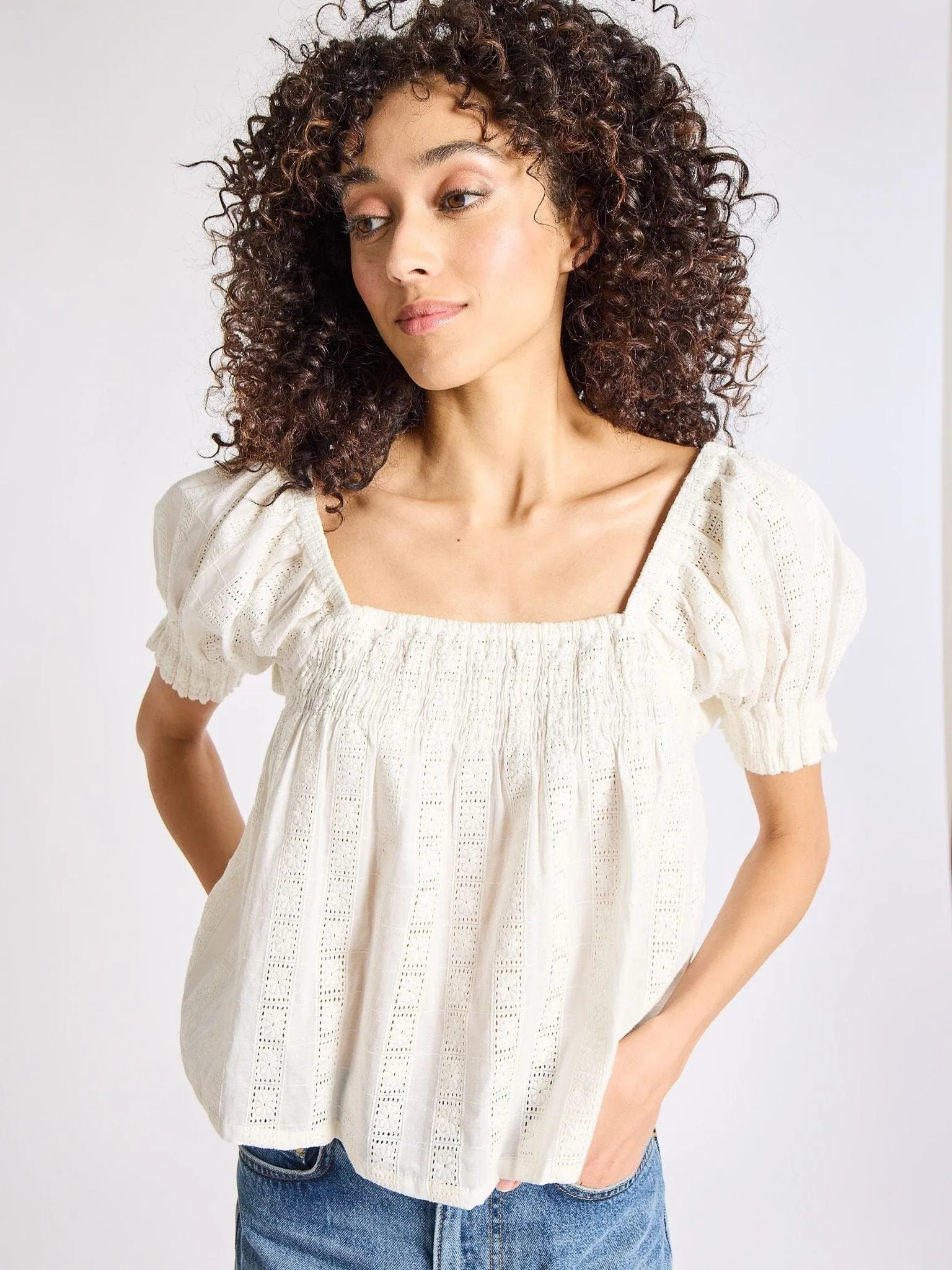 Odor Resistant Fabric Caro Top in Ivory Eyelet