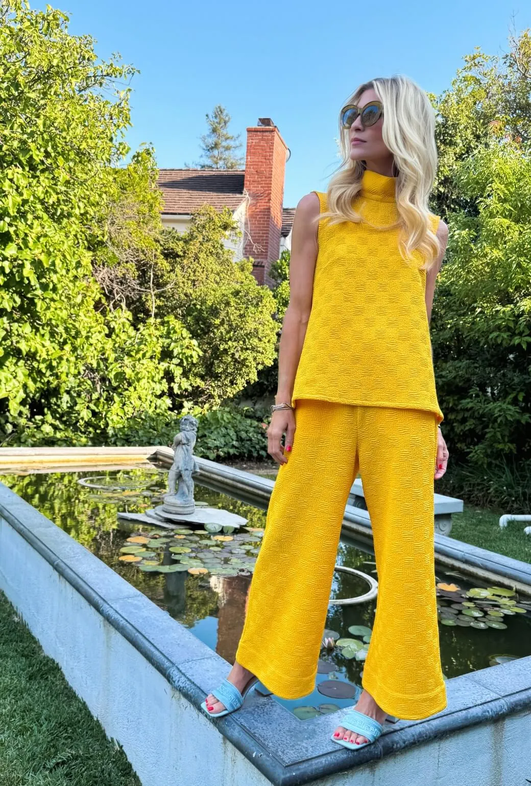 SAMPLE - Wide Leg Knit Trouser - Marigold Jacquard Knit Travel Ready