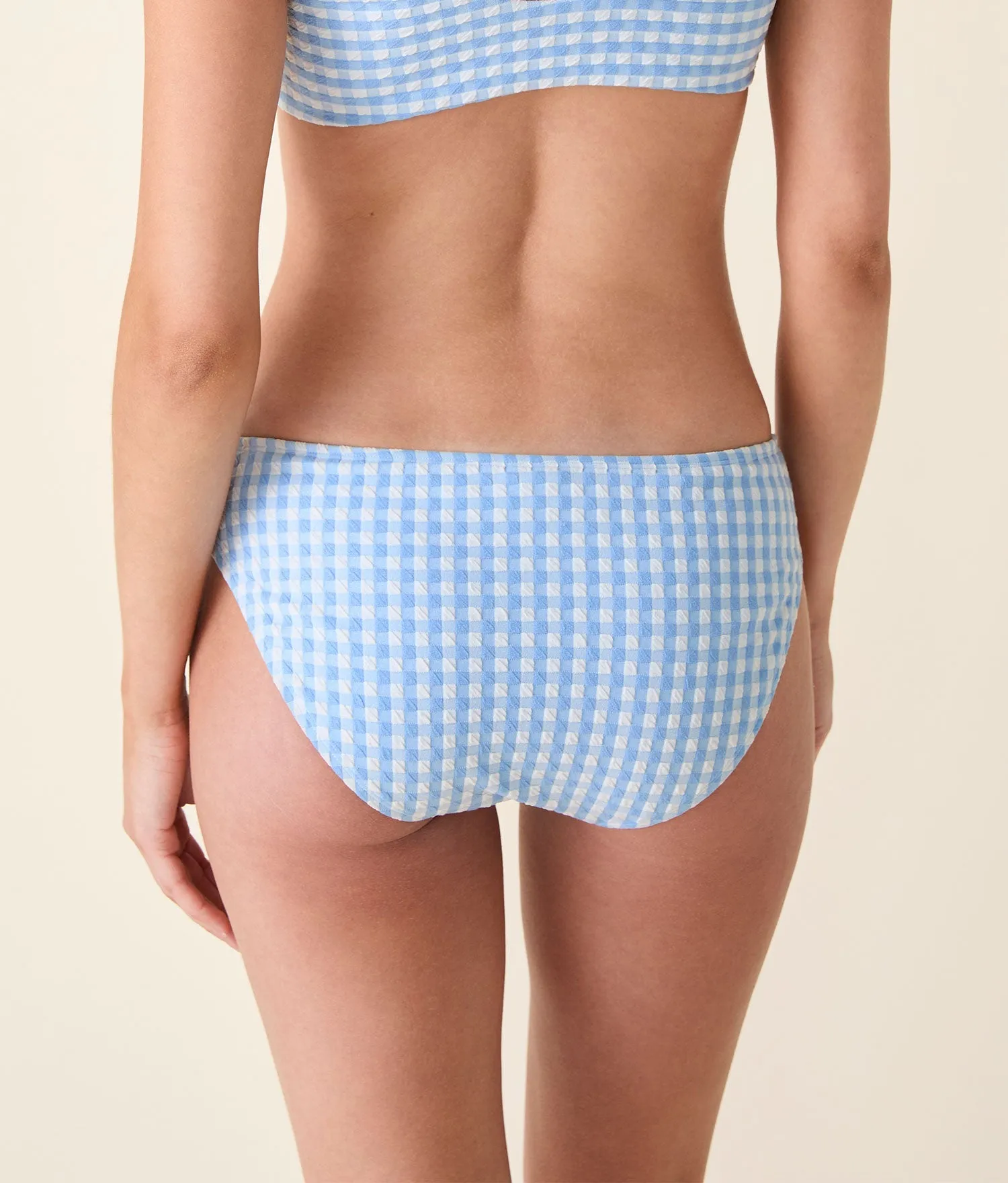 The Classic Bikini Bottom - Crinkle Gingham - Sky Gingham Quick Release Fasteners High Neck Style