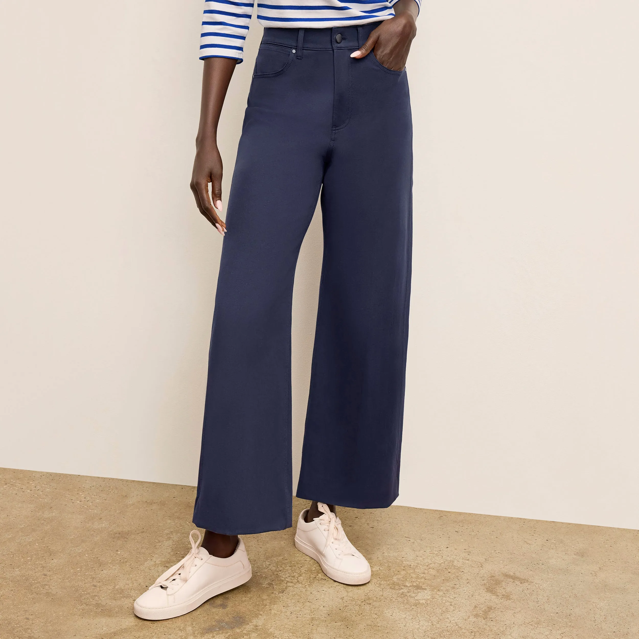 VersatileLayering StaticResistant Material Milo Wide-Leg Jean - Eco Better Than Denim :: Dark Navy