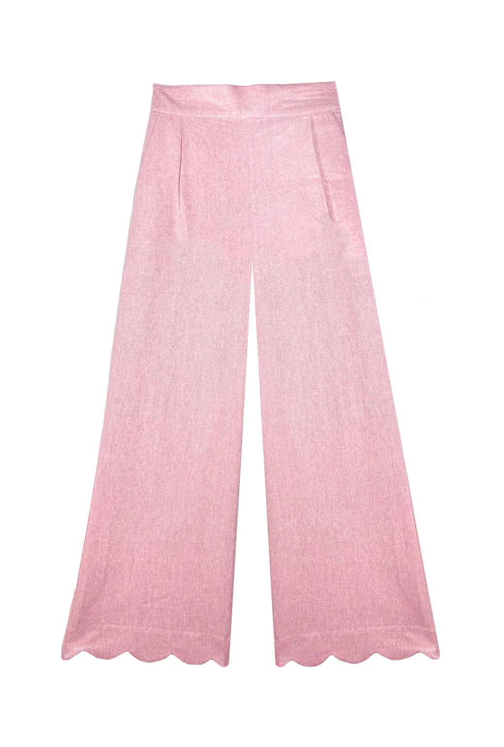 SAMPLE - Scallop Trousers - Pink Shimmer Linen Fresh Fit