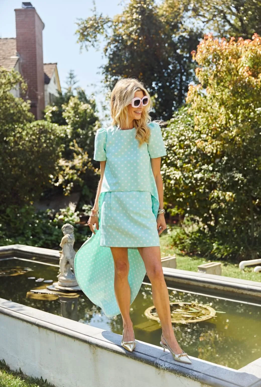 Run for the Roses Maggie Mini Skirt - Aqua Dot Easy Care Fabric Finish